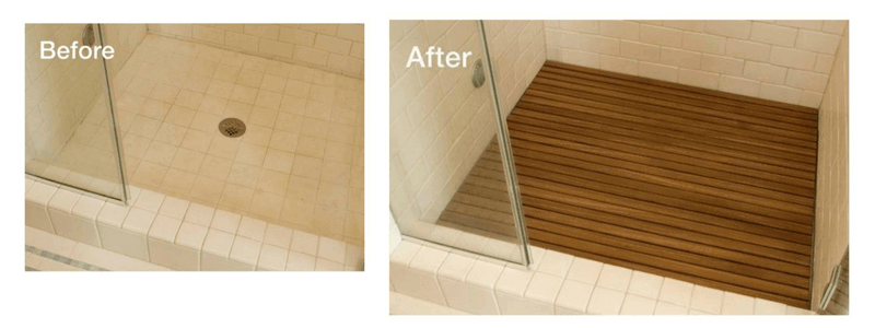 Teak Shower Floor Insert Before After